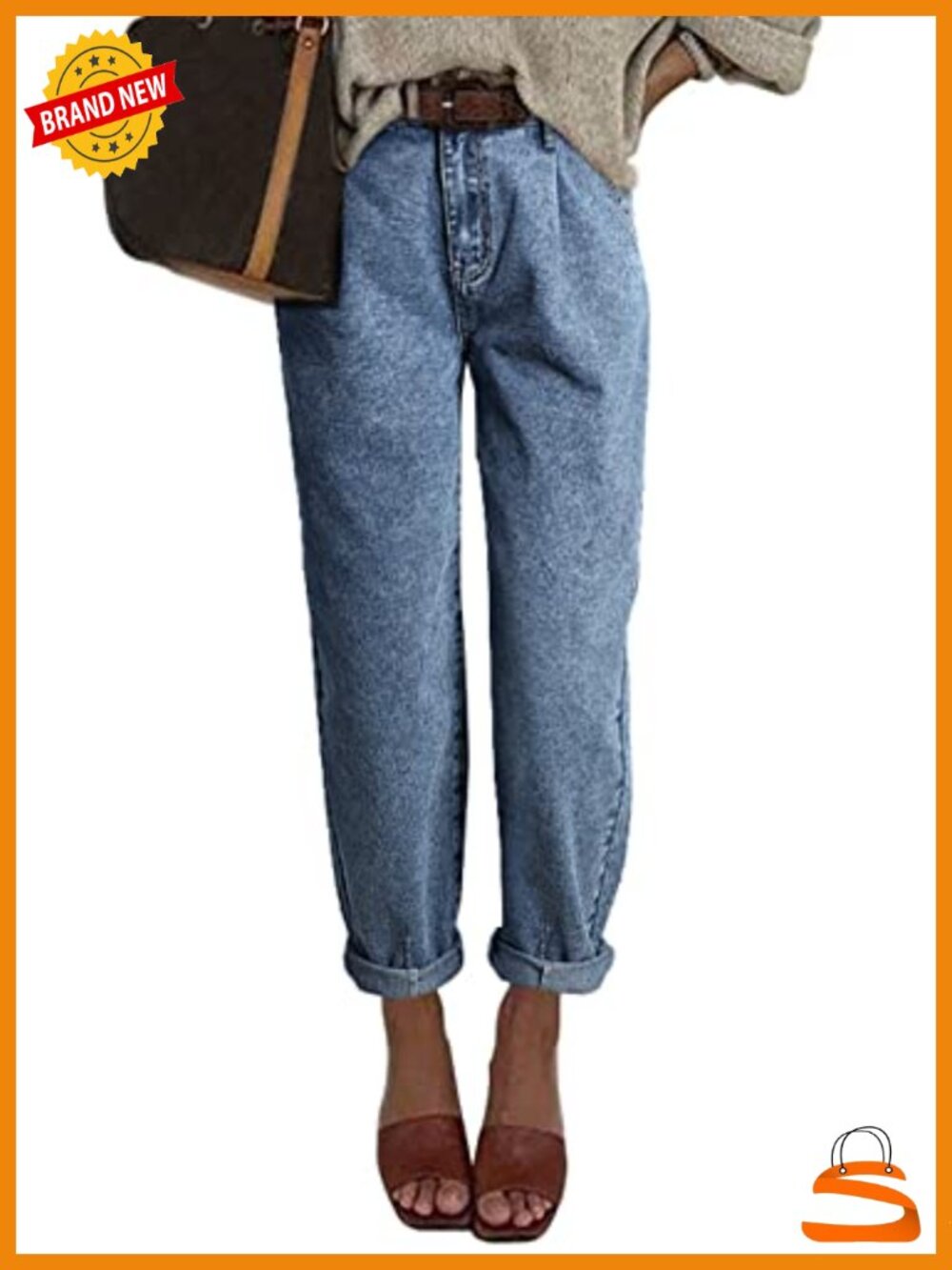 High Waisted Baggy Boyfriend Barrel Jeans Stretch Denim